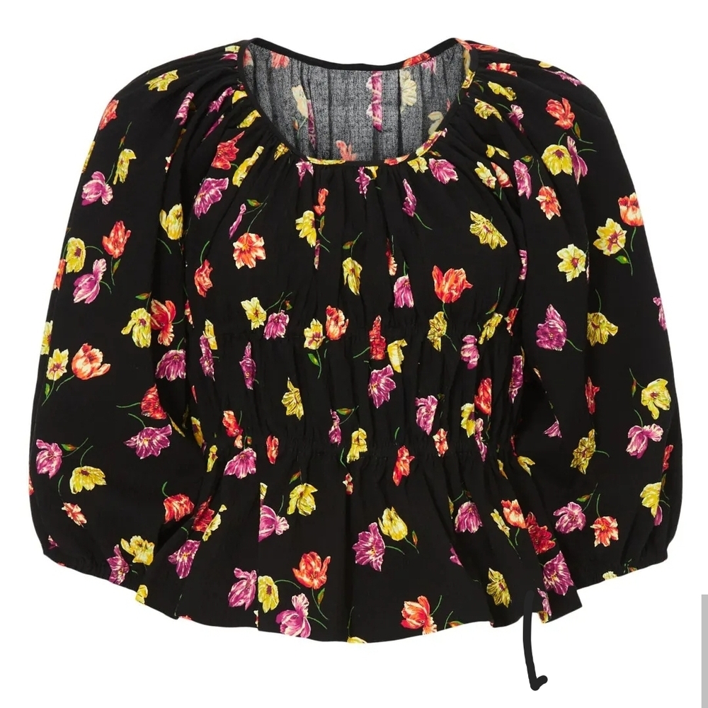 kate spade Black Floral Peasant Blouse